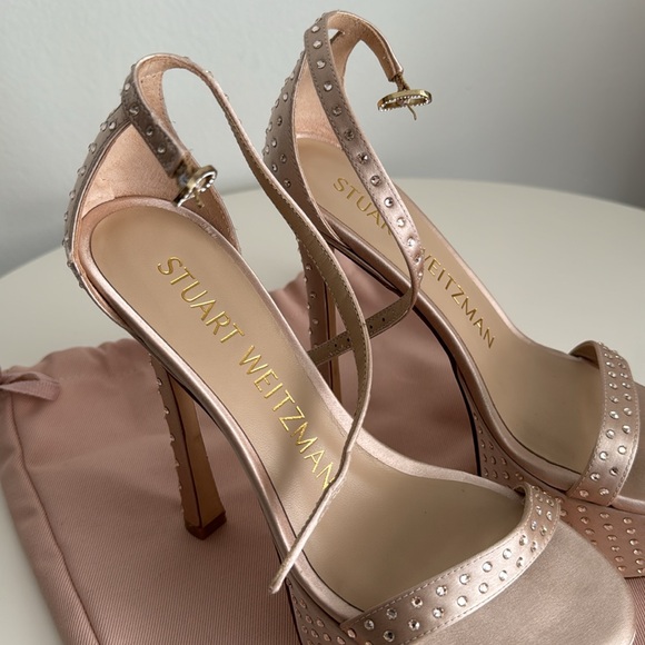 STUART WEITZMAN Bedazzled Satin Nude/Pink Platform Heels with Dust Bag - Picture 3 of 15